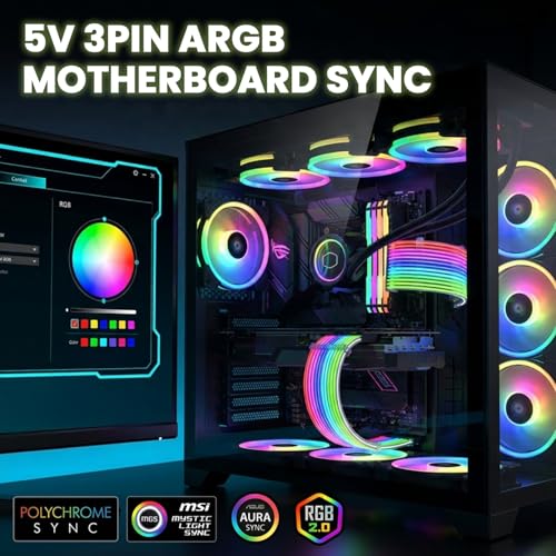Image of ZORBES 24 Pin ARGB Motherboard Power Extension Cable, RGB LED PC Cable Extension with Addressable Lighting Sync, Sleeved 24 Pin PSU Extension for Gaming PC Build, Plug and Play RGB Mod Cable