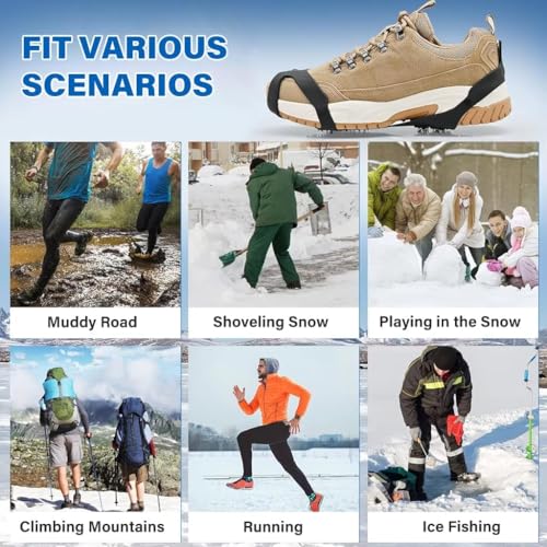Image of 10 Spikes Crampons, Ice Cleats for Shoes & Boots | Stainless Steel Anti-Slip Grippers Upgraded Ice Traction Cleats for Hiking, Walking, Climbing, Fishing Portable Snow Shoe Grips (M-36 to 41)