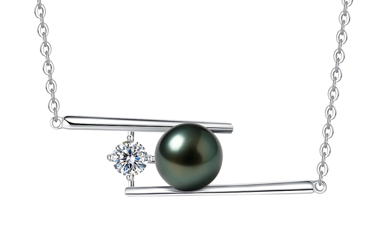 Genuine Tahitian Black Pearl Necklace for Women, 9-11mm AAAA Seawater Pearl with Sterling Silver Moissanite Pendant, Jewelry Gift for Wife, Mom,