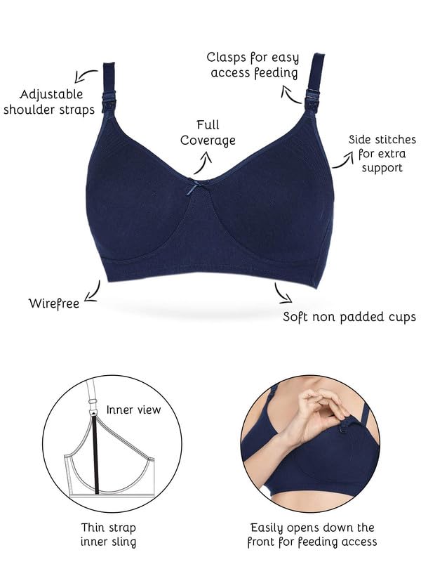 Image of Inner Sense Organic Cotton Bamboo Feeding Bra for Women Full Coverage I Non Padded Encircled Nursing Bra for Women with Side Support and Wirefree Design (Combo Pack)