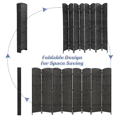 8 Panel Room Divider Folding Privacy Screens 6 FT Tall Wall Divider Indoor Portable Partition Wood Room Screen, Black