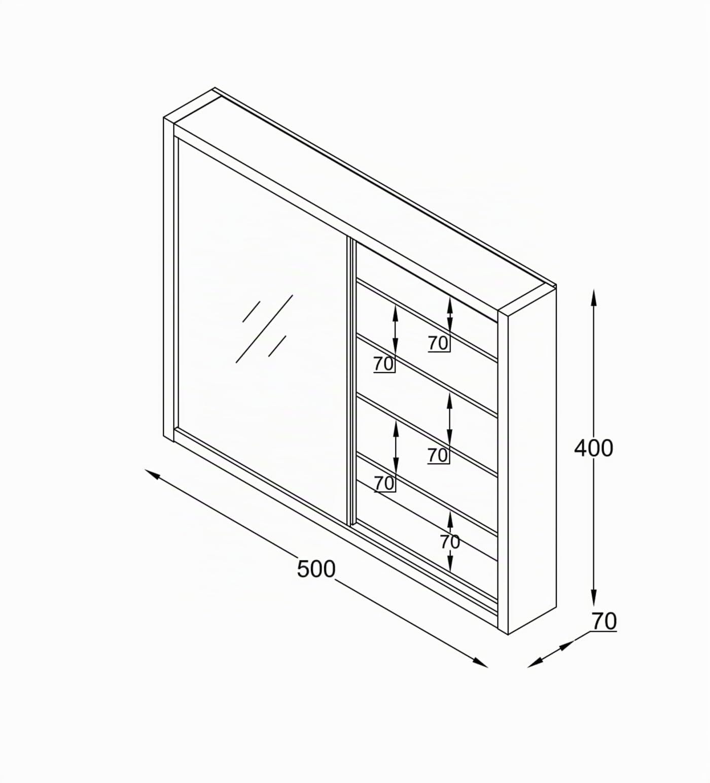 VDD Vitrine stehend Hängevitrine - Glasböden 50 cm breit x 4,5 tief - Schiebetüren