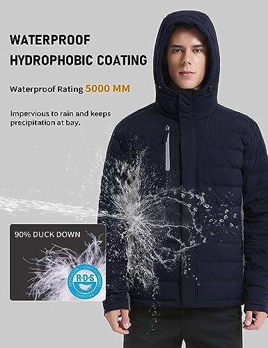 Image of Lesmart Men Down Jacket Puffer Winter Jacket with Hooded Packable Lightweight Windproof Insulated Warm Coat