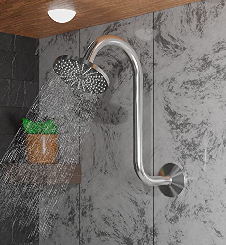 Shower Head Extension Arm with Flange,\"S\" Shaped Shower Head Riser Extension Arm, 10 inch Chrome Shower Pipe Extension