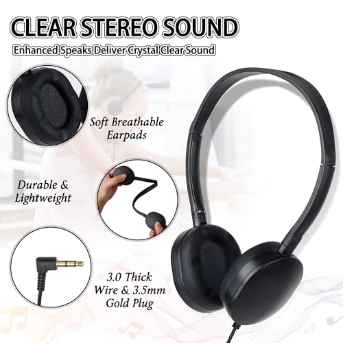 Image of Headphones Bulk 24 Pack for Classroom School,Wholesale Earphones | Class Set for Students Teens, Adult Group Learning, Computer Lab, Library, Online Lesson and Testing 3.5mm Jack (Black)