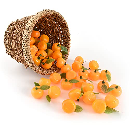 VIOCIWUO Künstliche Orangenfrüchte, Mandarine, Mini-Orange mit Blättern für Zuhause, Küche, Tischdekoration, handgefertigt, Kritzeleien, Babyparty, Dekoration, 48 Stück Cover