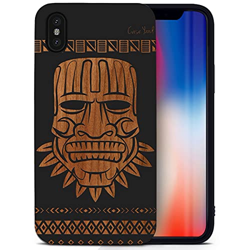 Caseyard Wood Phone Case For Iphone Xs Max Laser Engraved Maya Mask Design Black Wood Compatible Iphone Case Protective Shockproof Slim Fit Cell Phone Cover For Men & Women #TOP24