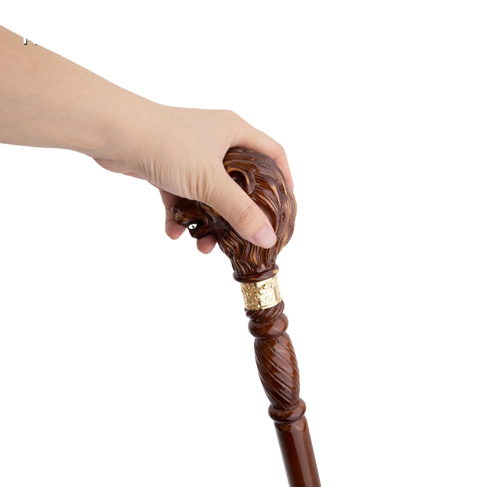 Drewniana Laska Z Paskami Na Nadgarstki, Elegancka, Ręcznie Rzeźbiona Drewniana Laska W Kształcie Lwa Dla Mężczyzn, Kobiet I Seniorów, Pomoc W Poruszaniu Się, Długość 95,5 Cm(Black)