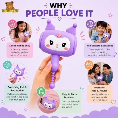 Image of Babique ChuChu Toys Cute Cartoon Kawai Hammer Keychain with Sound | Press & Shake Musical Sensory Toy | Soft Grip Handheld Toy for Babies, Toddlers & Kids | Travel-Friendly Gift | Pack of 1