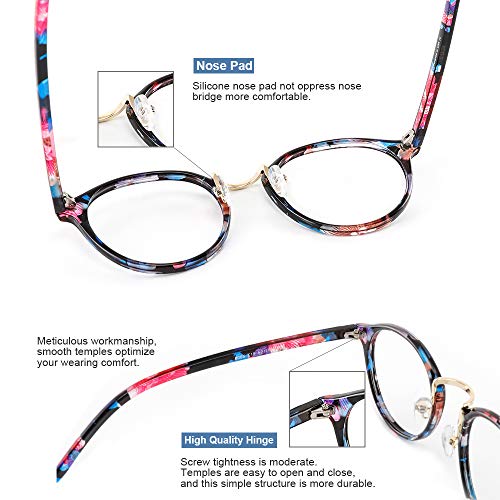 Image of Cyxus Nerd Glasses Round Blue Light Glasses for Woman Reduce Eye Strain UV Blocking for Computer Screen(8065T15 Floral Print)