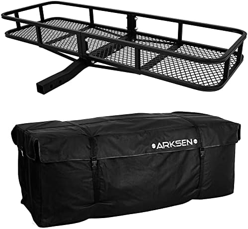 ARKSEN 60 x 24 Inch Angled Cargo Rack Carrier with Waterproof Cargo Bag 500 Lbs Heavy Duty Capacity Tow Hitch, Luggage Storage Basket for Camping or Traveling, SUV, Pickup Truck or Car