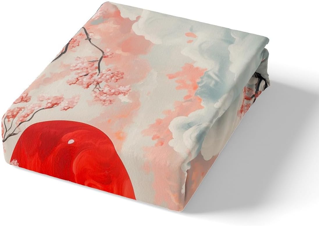 Japan Fox Duvet Cover Set Full Size,Japanese Landscape Ukiyoe Cherry Blossom Bedding Set,Boys Girls Room Decor,Wild Animal Trippy Comforter Cover,Pink White Quilt Cover,2 Pillowcases(No Comforter)