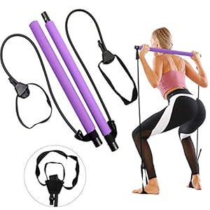 GLKEBY Pilates Bar Kit, mit verstellbarem Widerstandsband tragbarer Pilates Exercise bar Stick für Dehnen, Yoga, Formen, Trainieren, Sit-Ups, Abnehmen