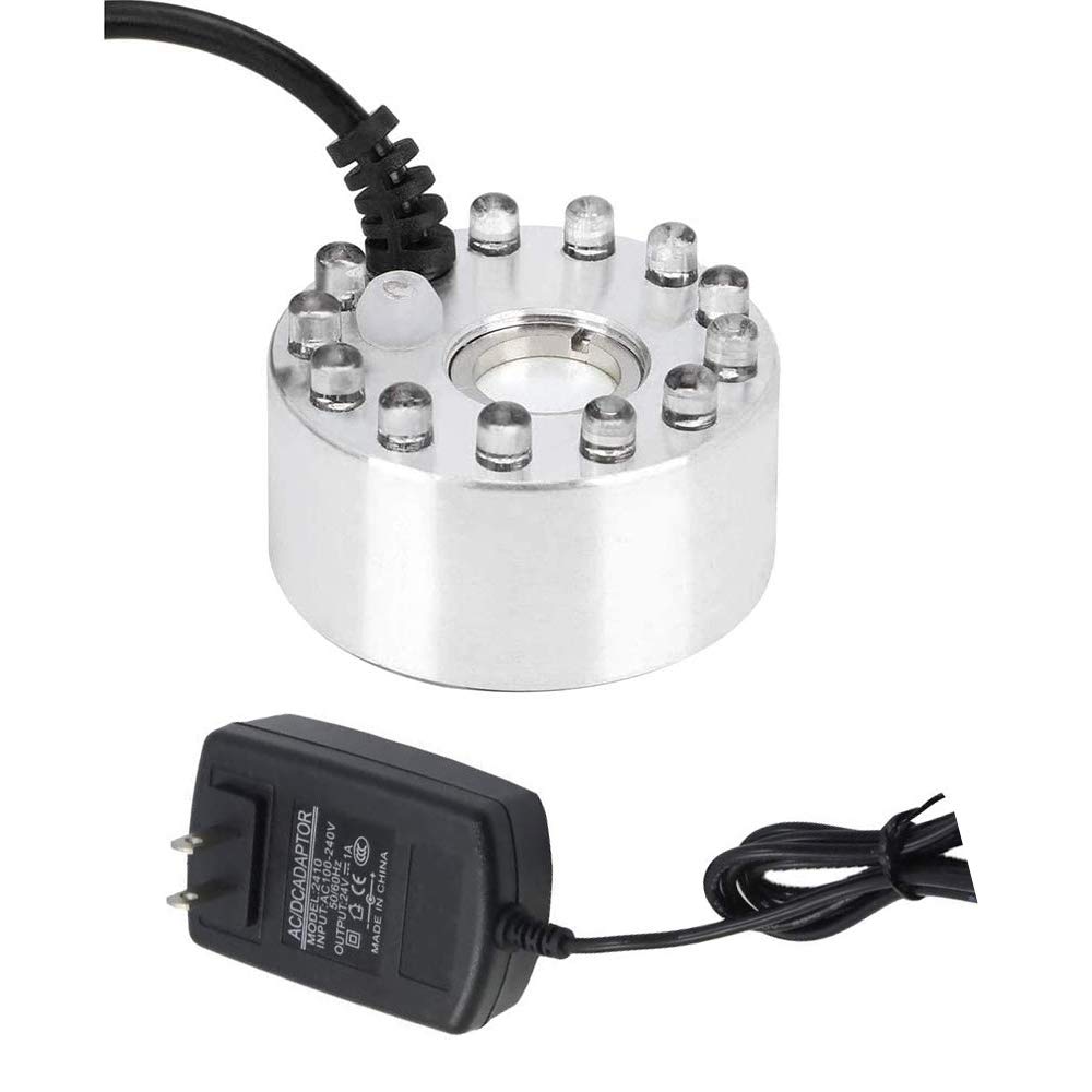 Mist Maker With Led 24V Color-Changing Mist Maker - 12 LED Pond Humidifier (US Plug Included) Mini Water Mister Pump