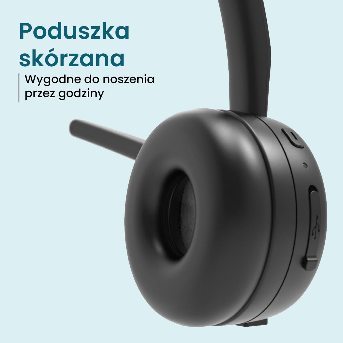 ADOC Słuchawki Bluetooth 5.0 z mikrofonem BT01, redukcja szumów, regulowany pałąk, skórzana podkładka, klawisz wielofunkcyjny, bateria 180 mAh.
