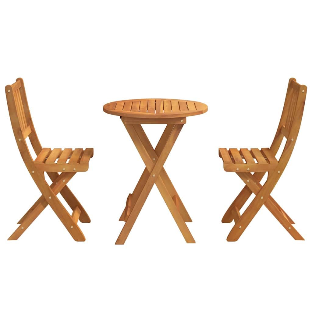 Set Bistro Pieghevole 3 Pezzi Legno Massello Acacia da Giardino | Arredo compatto salvaspazio con finitura ad olio naturale per momenti di relax su balcone, terrazzo o patio esterno.
