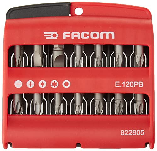 FACOM - Jeu d'Embouts de Vissage 28 pièces - E.120PB - Coffret avec Embouts Plats, PH, PZ Torx et à Six Pans - Polyamide PA66 - Haute Résistance - Mallette...