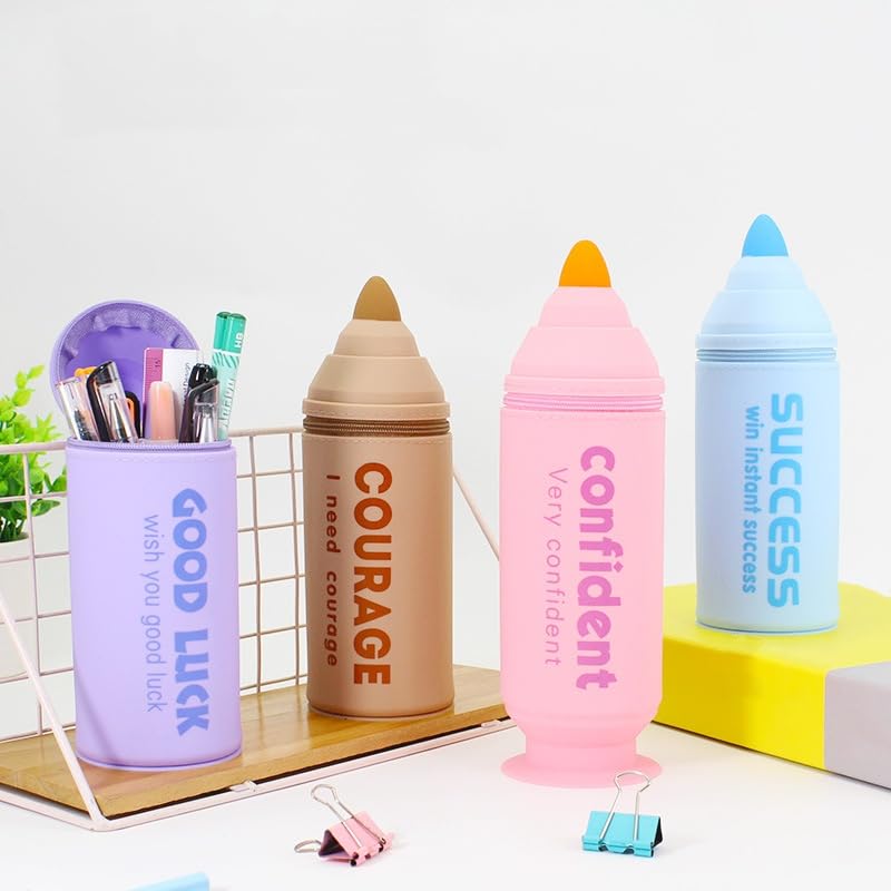Image of Silicone lightweight waterproof zipper pencil case pencil bag /pouch, cute colourful highlighter shape, safe and quality (Blue), QS-2017