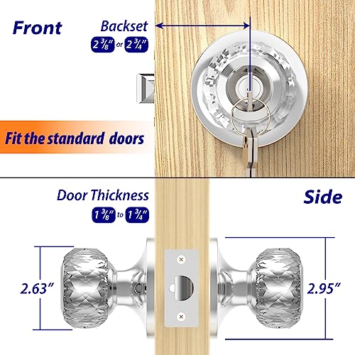 Vammcht Door Knob With Lock, Crystal Door Knobs Interior With Keys, Modern Diamond/Glass Door Lock Heavy Duty For Bedrooms Entrance Office, Polished Chrome Door Handles #TOP6