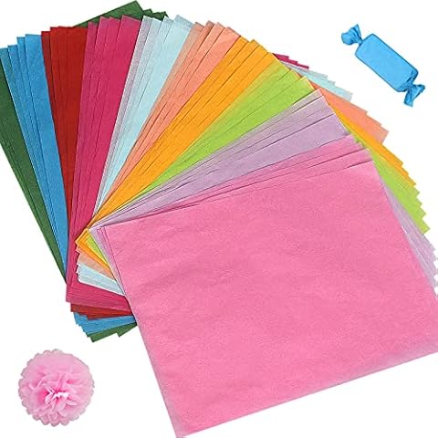 Seidenpapier 100 Blatt A4, 10 Farben Bastelpapier zum Kreieren von Pompoms, Papierblumen, Tischdeko, Dass in Geschenktüten Gestopft Wird Cover