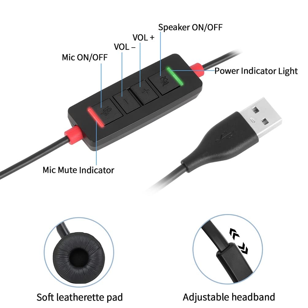 Casque USB pour ordinateur avec micro antibruit, casque stéréo et contrôle audio pour Skype Webinar Softphone Centre d'appel de bureau et cours en ligne
