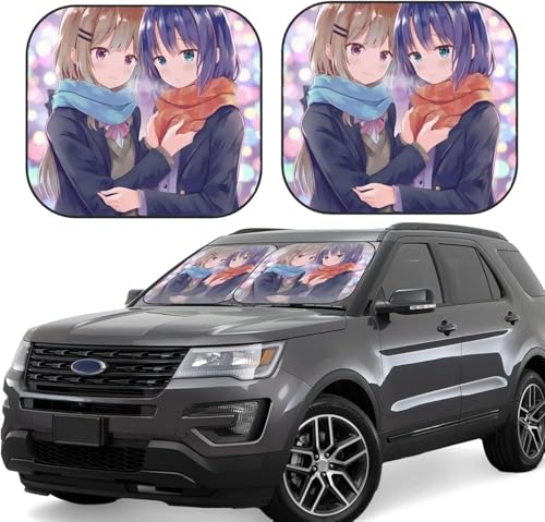 安達としまむら (3) 車用サンシェード サンバイザー 日よけ 紫外線対策 カーサンシェード 四季兼用 車用品 折畳み 便利 遮光 断熱 吸盤4個付