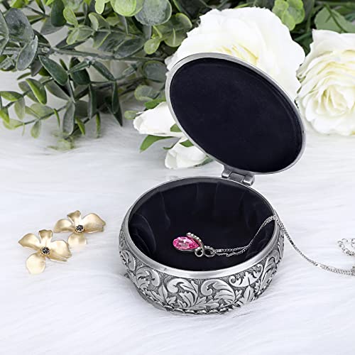 Hipiwe Metal Jewelry Box Vintage Ring Holder Trinket Organizer Small Round Earring Necklace Storage Box Jewelry Display Box Keepsake Box Decorative Jewelry Box Gift for Women