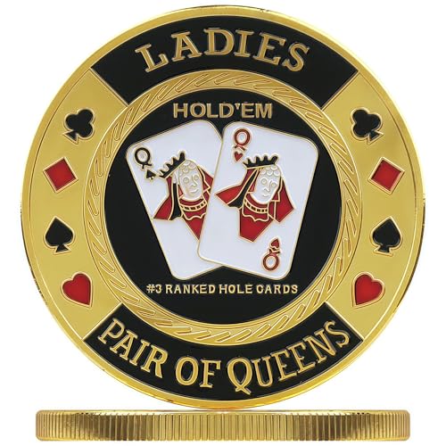 Rabihike Pair of Queens Poker Card Guard - Durable Iron Card Protector with Gold Coating, Poker Gift for Men and Women, Includes Plastic Case for Home Games and Casino Use
