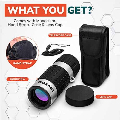 Roxant Monocular Telescope - High Definition Ultra Light Pocket Telescope - Includes Compact Monocular, Neck Strap & Cleaning Cloth, Monoculars For Adults, High Powered Handheld Telescope #TOP5
