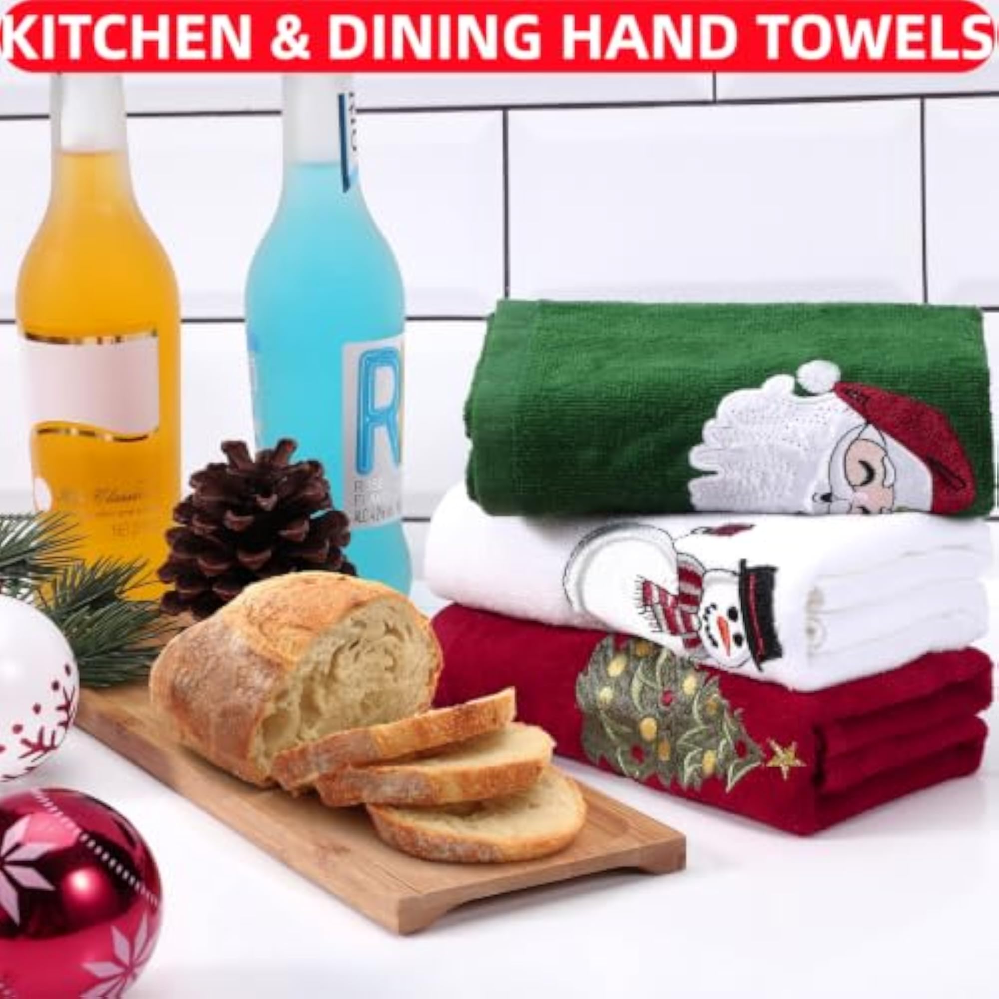 Christmas Hand Towels, 18x25 Cotton for Kitchen and Bathroom, 3-Pack