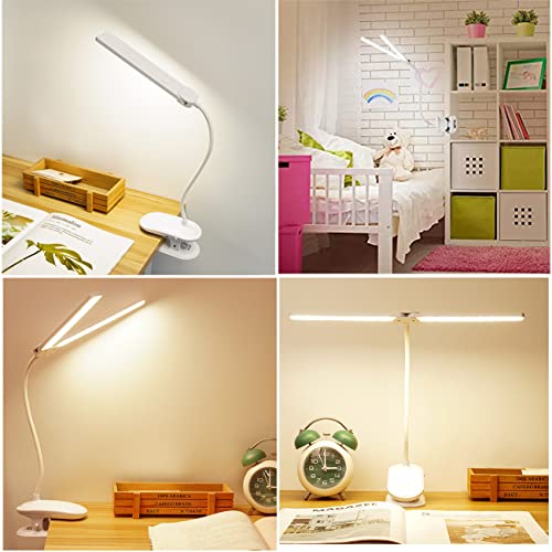 Zabalar 24 Leds Eye Care Table Light For Home,3 Color Modes Dimmable Rechargeable Desk Lamp,180° Adjustable Double Head Lamps,Clamp Reading Lights,Study Lamps For Desk Students Home Dormitories #TOP5