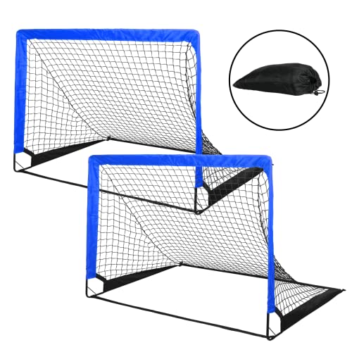 Simple Deluxe 4‘X3’ Portable Soccer Goal, Pop Up Folding Soccer Net Comes With 2 Oxford Cloth Bags And 8 Stakes, Great For Training For Backyard, 2 Set, Blue & Black #TOP6