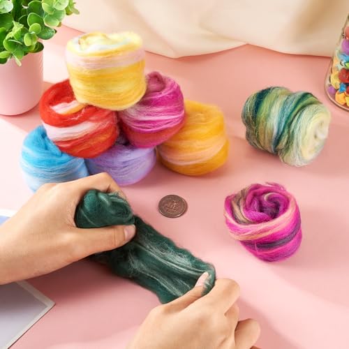 Image of Magibeasd 1.59 oz Wool Roving for Needle Felting Nature Wool Yarn Kit Variety 9 Colors for Beginners Felted Crafts DIY Materials Hand Spinning Supplies