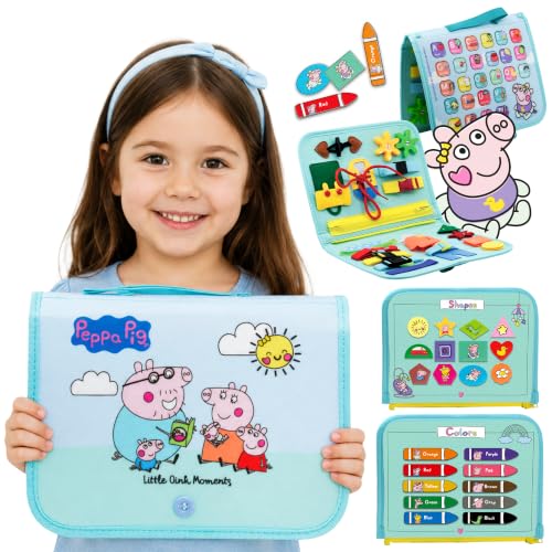 Image of Official Evie Busy Board for Toddlers 3-5 - Montessori Busy Book - Peppa Pig Baby Sister, Sensory Travel Toy for Airplane & Car, Preschool Learning Fine Motor Skills, Birthday Gift for Boys & Girls