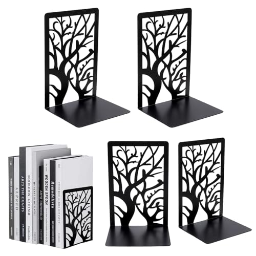 Book Ends for Shelves, Metal Bookends, Heavy Duty Book Stopper, Black L-Shaped Bookend, Ideal for Home Office School Library (2 Pair)