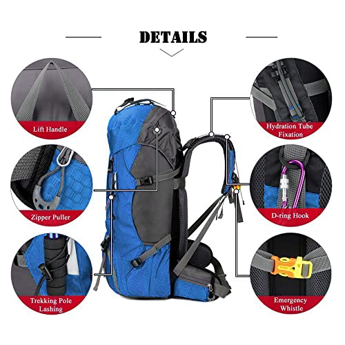 Image of 60L Waterproof Lightweight Hiking Backpack with Rain Cover,Outdoor Sport Travel Daypack for Climbing Camping Touring