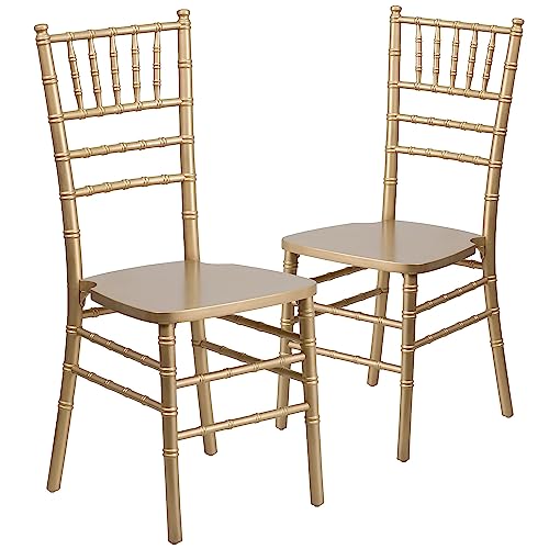 Flash Furniture Hercules Series Chiavari Chairs for Formal Events and Banquets, Commercial/Residential All-Occasion Event Chairs, Set of 2, Gold