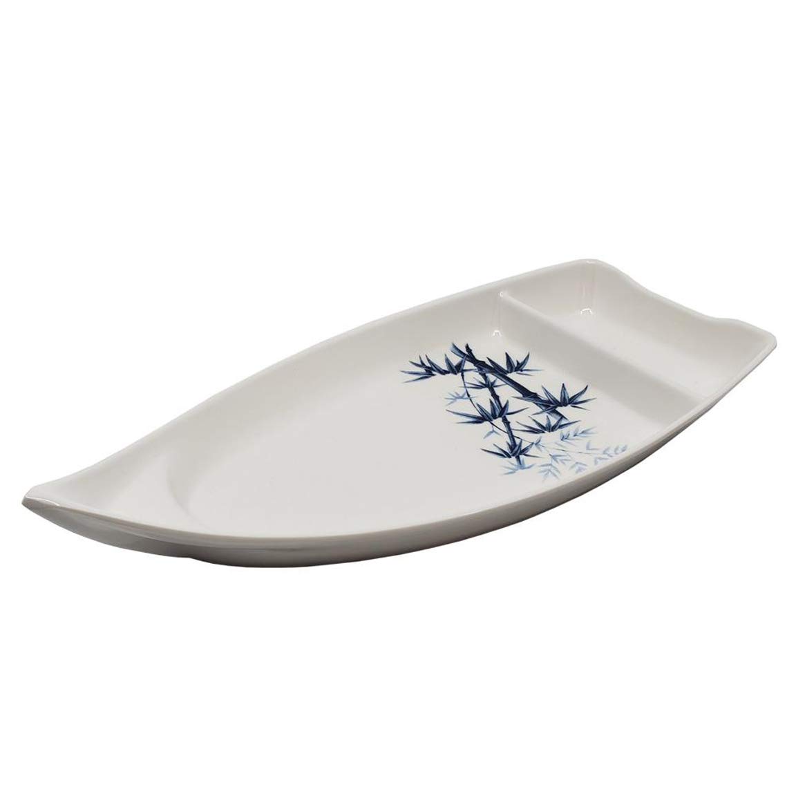 Happy Sales HSSB-10BB, Sushi Boat Shape Plate Sushi Sashimi Serving Plate Melamine Plastic Tray 10 x 4.5 Inch (Bamboo)