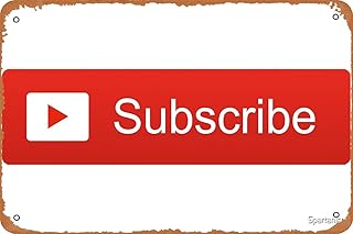 Wall Decor Sign - Youtube Subscribe Button Poster - 8X12 Inch Vintage Look Metal Sign,Bar, Man Cave Art Decoration