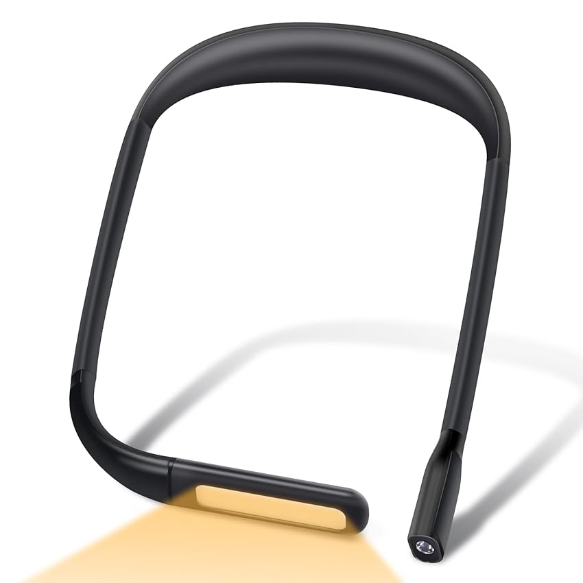 Alyvisun Lampada da Lettura per Collo, Ricaricabile Luce del Libro con Bracci Pieghevoli e 3 Colori, Portatile Luce Libro Lettura Notturna per E-Reader, Letto, Studio, Lavoro, Maglia, Viaggio (Nero)