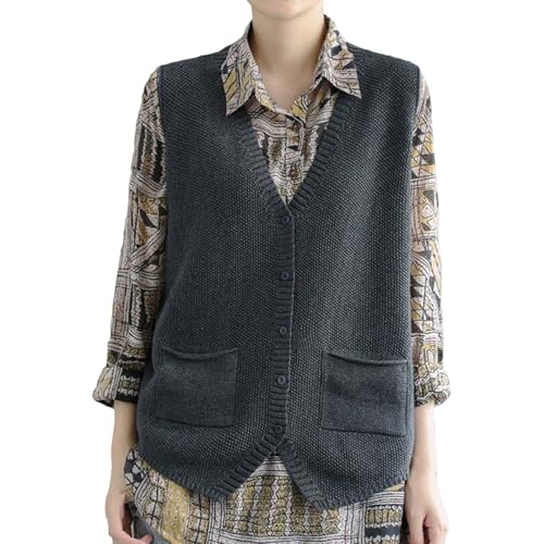Wowcarbazole Womens V Neck Sweater Vest Sleeveless Button Down Solid Knit Cardigan Vest Casual Knitted Tank Tops with Pockets