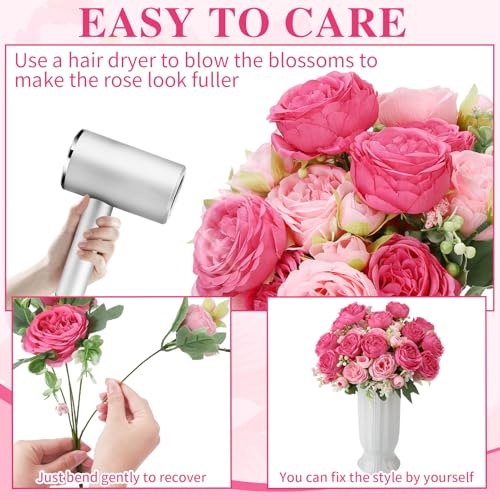 Ovveroche 16 Pack Pink,Hot Pink Peonies Artificial Flowers,Fake Silk Hydrangea Bouquet for Bridal Wedding Home Table Decor Reusable Dining Opening Ceremony Birthday Arrangement Faux Floral