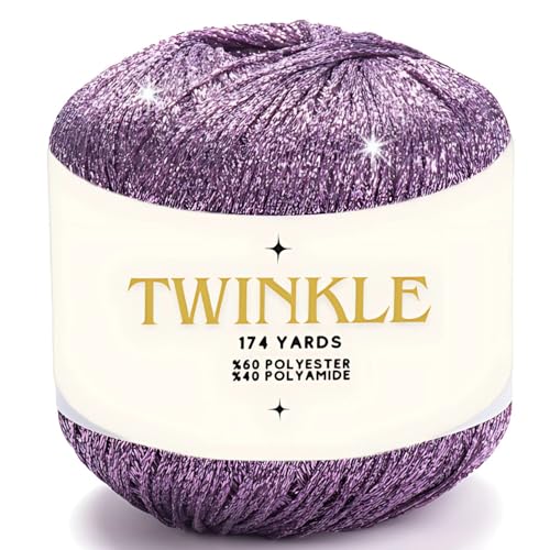 Image of Twinkle Metallic Glitter Yarn Sparkle Fine 1 Light fingering weight worsted gold silver for Crochet Knitting, 25g 0.88oz, 175 yard Soft Craft Shawls Cardigans Bags Sparkly Lurex Silver 934