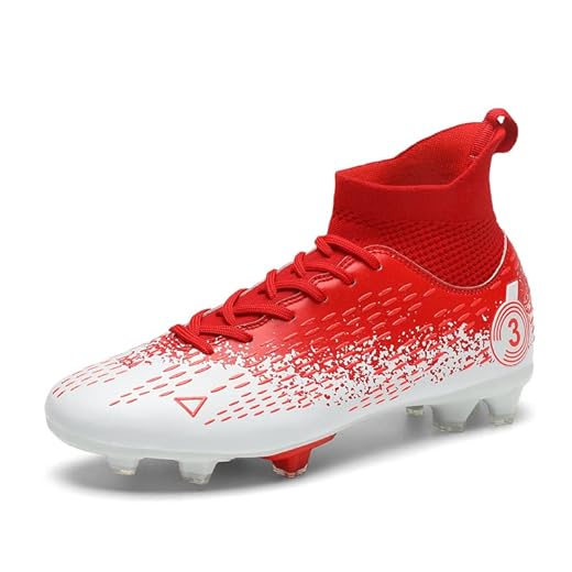 zcdyn Men’s Soccer Boots Football Shoes Cleats Spike Shoes Sneaker Comfortable Adults Athletic Outdoor/Indoor/Competition/Training C-red