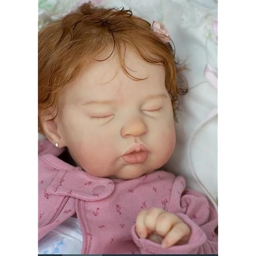 Pinky Reborn Baby Dolls Girl,19 Inch Realistic Sleeping Newborn Baby Dolls with Rooted Curly Hair,Lifelike Handmade Cloth Body Soft Vinyl Real Life Baby Doll,Birthday Gift Set for Kids Age 3+