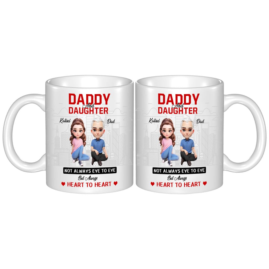 BFHEFGSUU Personalised Daddy and Daughter Coffee Mug Custom Name Portrait Ceramic Dringking Mug Decor Gift for Daughter from Dad Birthday Party Xmas (Style 12)