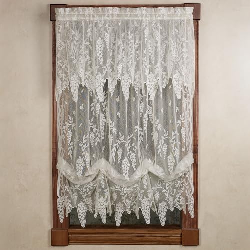 Luxury Sheer Polyester Wisteria Arbor Lace Window Treatment | 2 Piece Set Balloon Shade, Insert Valance | Classic | Ivory | Elegance Charm | Rod Pocket Curtains | Machine wash | Light Filtering
