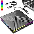 Masterizzatore DVD CD Esterno, USB 3.0 Type C Lettore CD DVD Esterno per PC Portatile, CD/DVD +/-RW Drive RGB Unità CD DVD Esterna per PC Laptop Desktop MacBook Mac OS Win11/10/8/7/XP Linux Vista