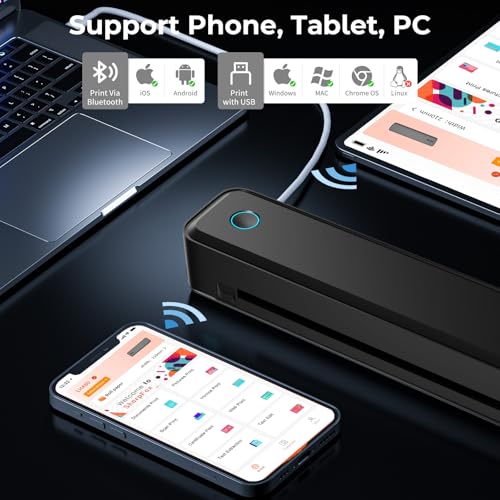 Image of SEZNIK Portable A4 Printer, Bluetooth, Inkless Thermal Printer | USB, Bluetooth Compatible with Android iOS Laptop | 1 Year Warranty (Lite-203DPI-Black)