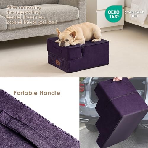 Image of EHEYCIGA Dog Stairs for Small Dogs 13.5 inch H, 3-Step Dog Steps for Couch Sofa and Chair, Pet Steps for Medium Cats, Non-Slip Balanced Pet Ramp Indoor, Purple